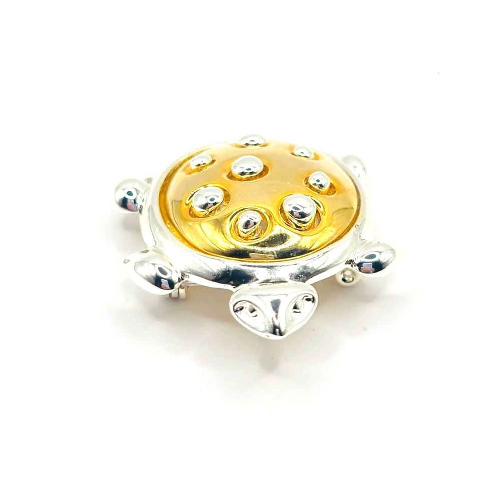 Danecraft Vintage Turtle Pin Brooch Chunky Silver Gold